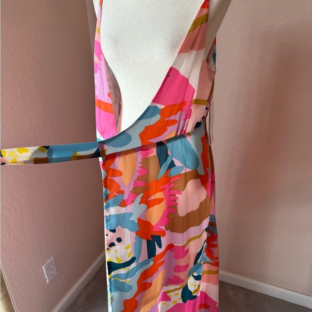 NWT AQUA Floral Print Maxi Dress wrap long summer dress w belt Bloomingdales L - Picture 15 of 15